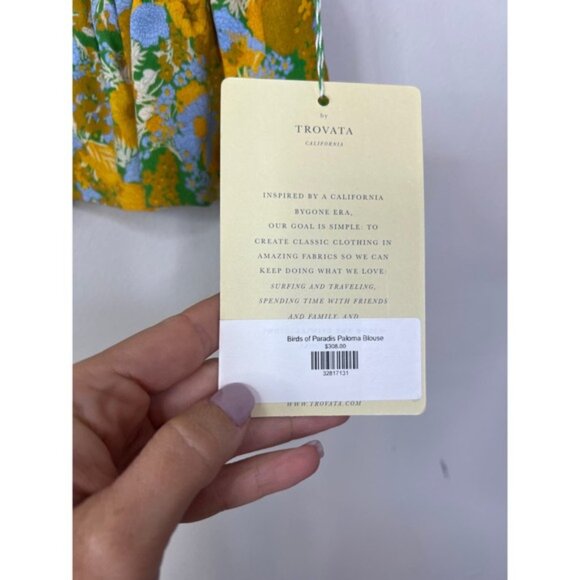 NWT Birds of Paradis V-Neck Paloma Short Sleeve Blouse Golden Briar Floral - Picture 6 of 8